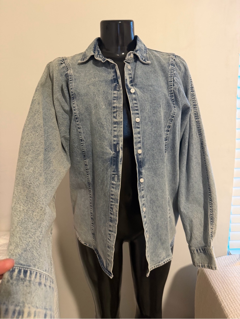 Light Wash Denim Button-Up Jacket - Casual Women's Coat